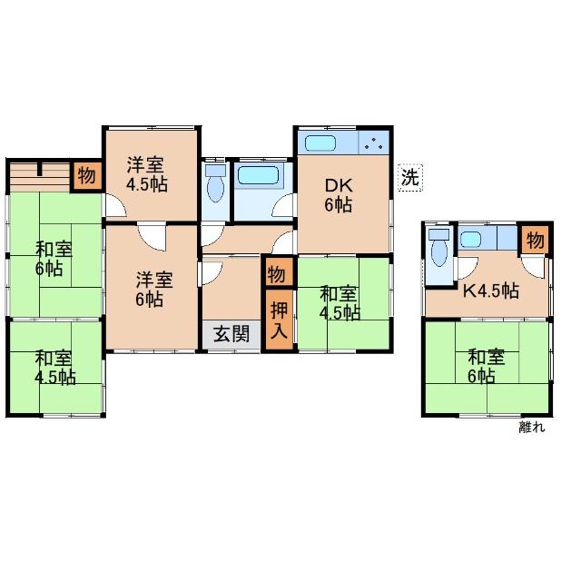平家の住宅と離れもあり、広々としております
