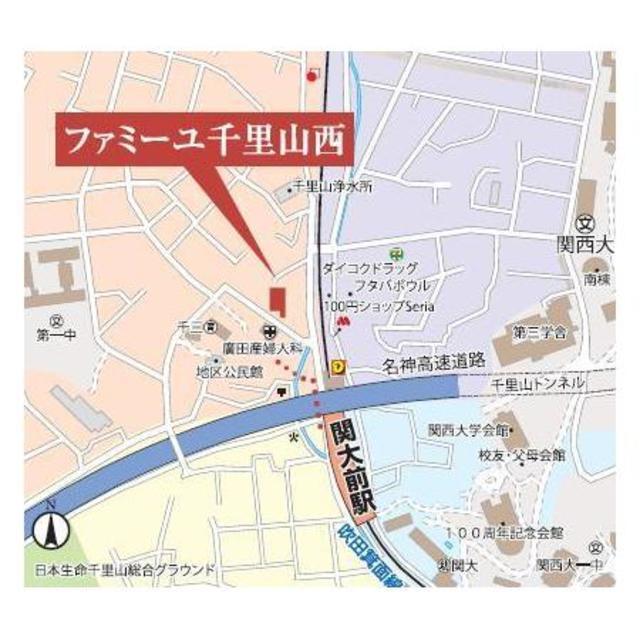 ファミーユ千里山西（408） 地形図・案内図