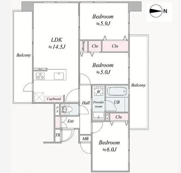 大田区矢口中古マンション 間取り図画像