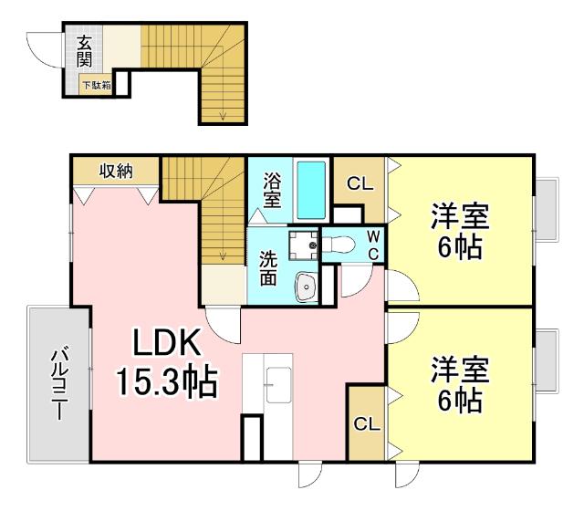 北九州市小倉南区若園アパート 間取り図画像