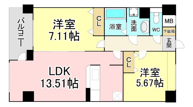 北九州市小倉北区魚町マンション 間取り図画像