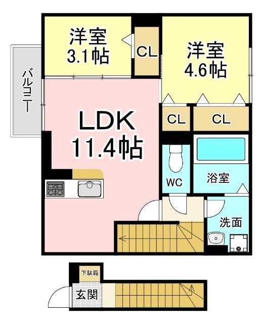 北九州市小倉南区下貫アパート 間取り図画像