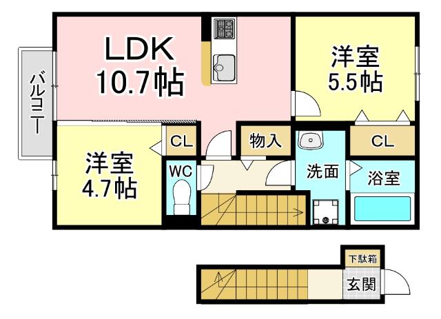 北九州市小倉南区葛原本町アパート 間取り図画像
