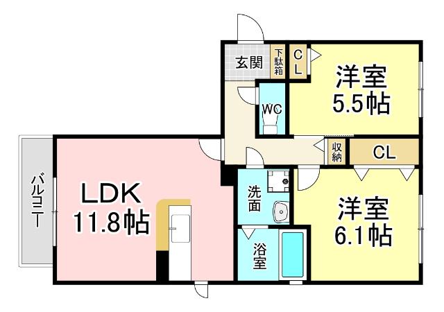 シャーメゾン朽網Ⅱ　A棟 間取り図画像