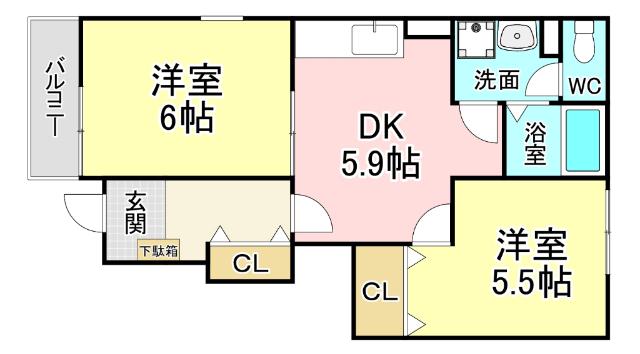 北九州市小倉南区中曽根新町アパート 間取り図画像