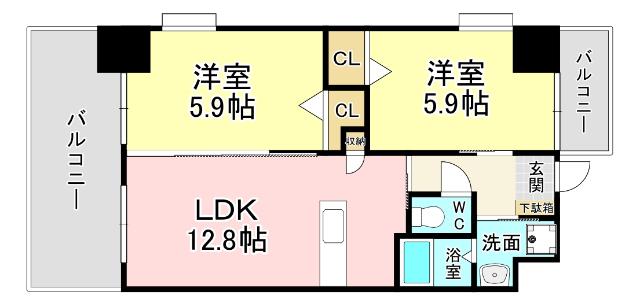 ウイングス三萩野 間取り図画像