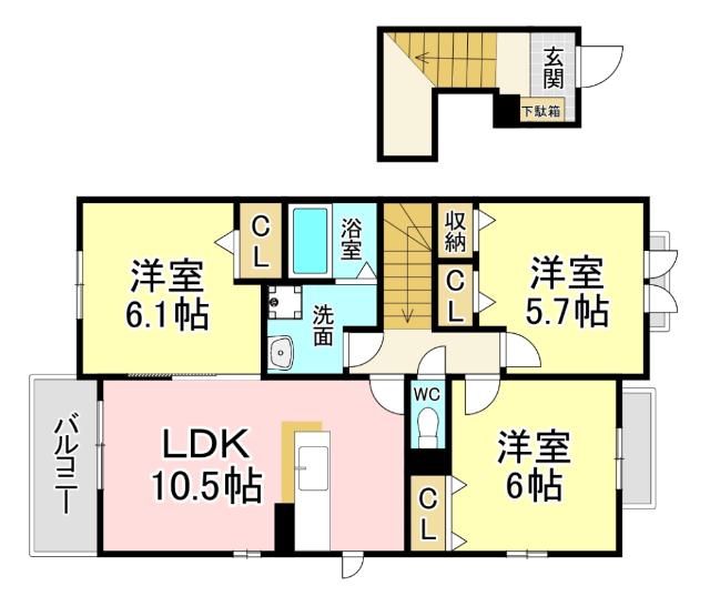 北九州市小倉南区上吉田アパート 間取り図画像
