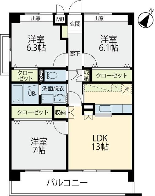 グルーリャ大和Ⅱ（201） 間取り図画像