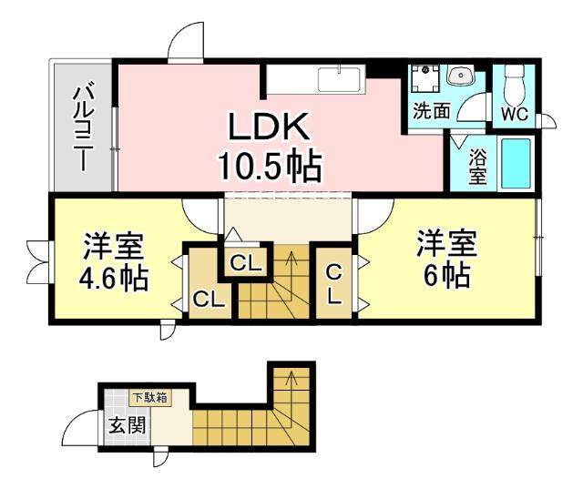 北九州市小倉南区中吉田アパート 間取り図画像