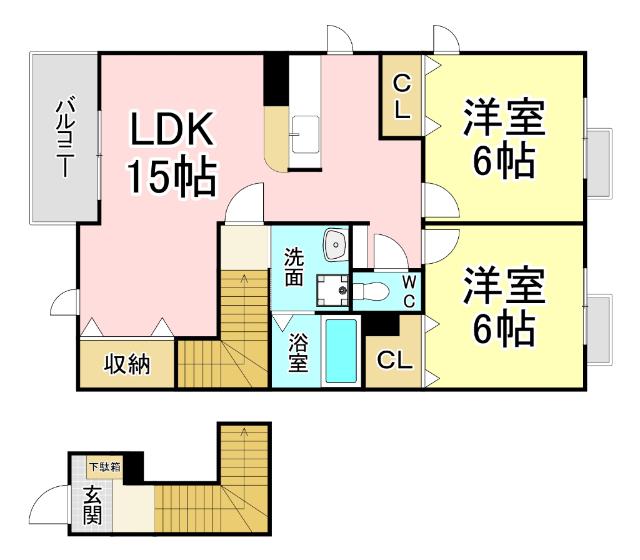 北九州市小倉南区若園アパート 間取り図画像