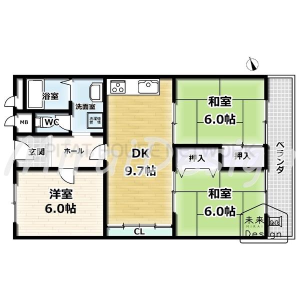 間取り3LDK！全居室6帖以上のゆったりとした間取り！東向き広々バルコニーにつき陽当たり良好です♪