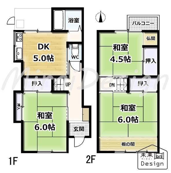 城陽市枇杷庄大堀　中古戸建住宅 間取り図画像
