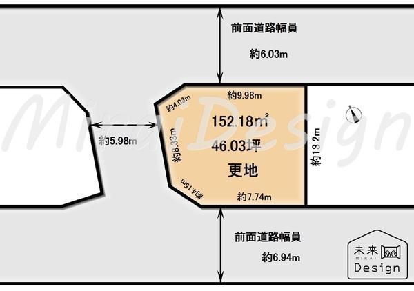 宇治市五ケ庄高峯山　建築条件無し売土地 区画図
