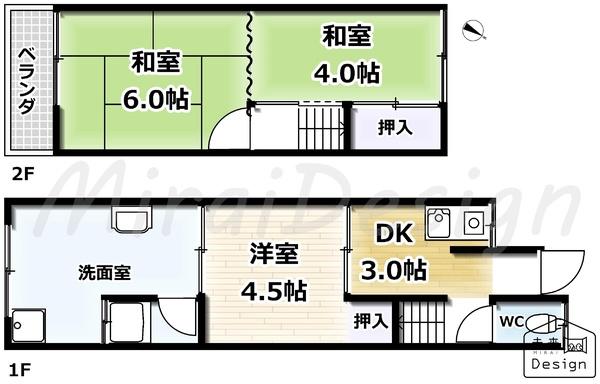 宇治市伊勢田町井尻　収益中古テラスハウス 間取り図画像