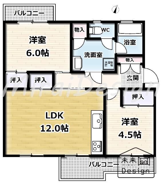 間取り2LDK♪各部屋に収納スペース確保！