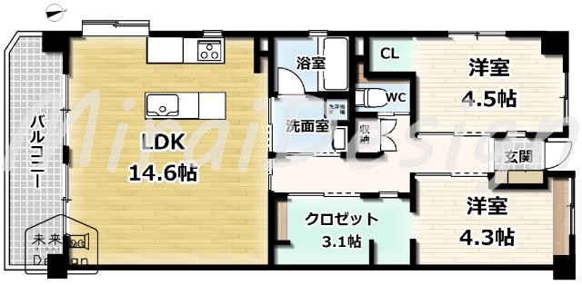 ユニライフ宇治琵琶 間取り図画像