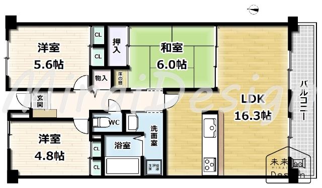 間取り3LDK♪LDK約16.3帖♪