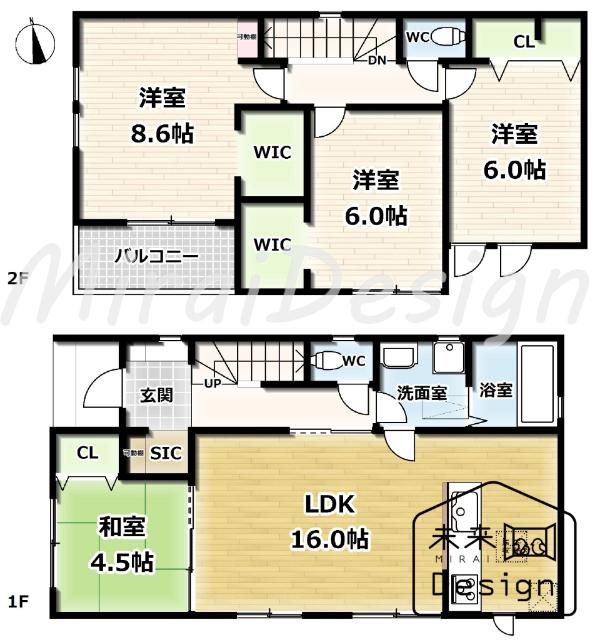 宇治市伊勢田町毛語　2号棟　新築戸建住宅 間取り図画像