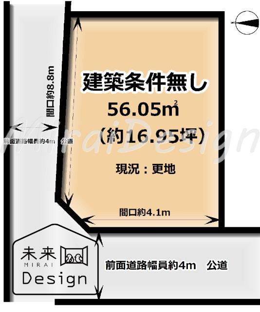 城陽市久世北垣内　建築条件無し　売土地 区画図