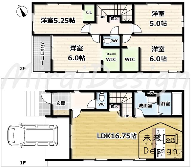 宇治市広野町寺山　1号地　新築戸建住宅 間取り図画像