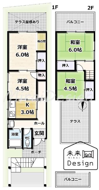 城陽市寺田尼塚　中古戸建住宅 間取り図画像