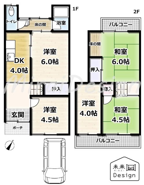 小倉町南堀池　収益中古テラスハウス 間取り図画像