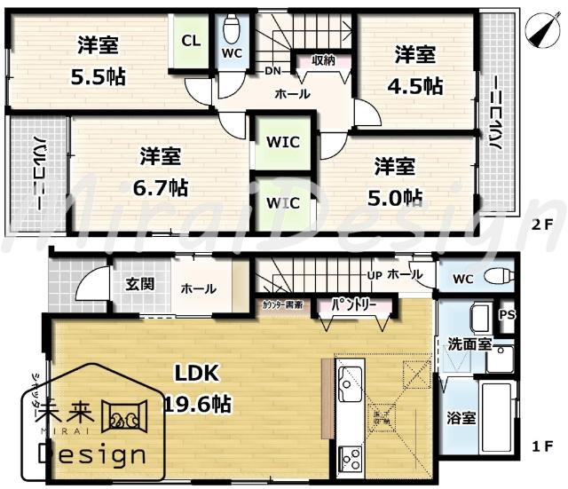 宇治市宇治大谷　2号棟　新築戸建住宅 間取り図画像