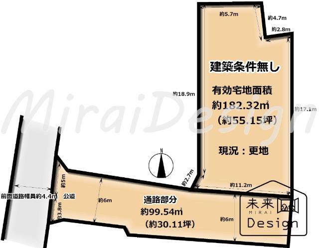 京田辺市草内穴口　建築条件無し　売土地 区画図
