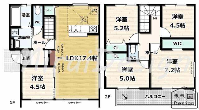 宇治市明星町3丁目　2号棟　新築戸建住宅 間取り図画像