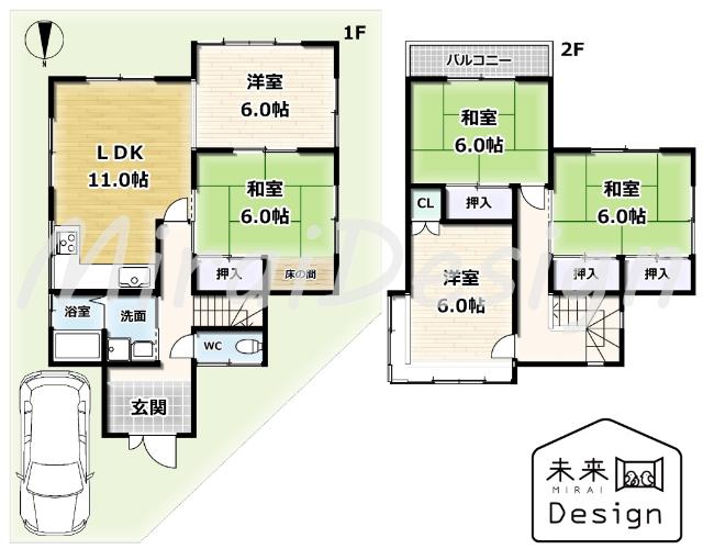 京田辺市薪茶屋前　中古戸建住宅 間取り図画像