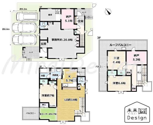 京田辺市山手南1丁目　店舗（事務所）付中古戸建住宅 間取り図画像
