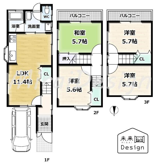 宇治市伊勢田町中ノ田　中古戸建住宅 間取り図画像