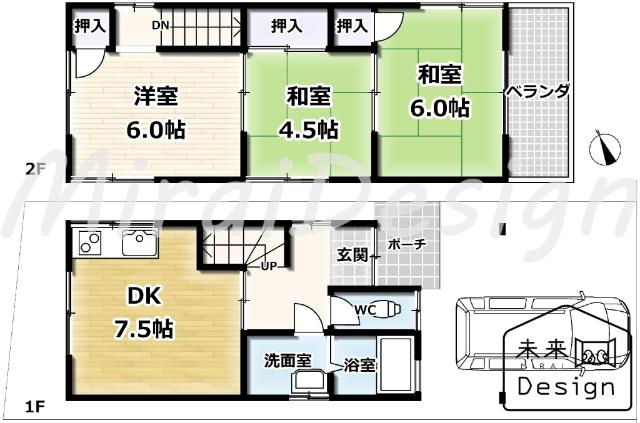 城陽市枇杷庄知原　中古戸建住宅 間取り図画像
