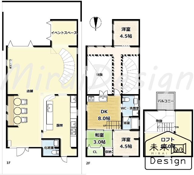 宇治市伊勢田町井尻　売店舗付住宅 間取り図画像