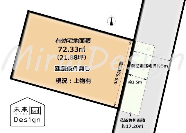 城陽市寺田尺後　建築条件無し　売土地 区画図