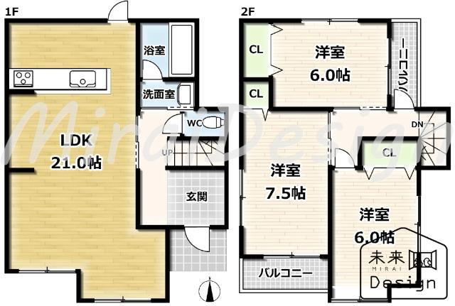 宇治市木幡南山　中古戸建住宅 間取り図画像
