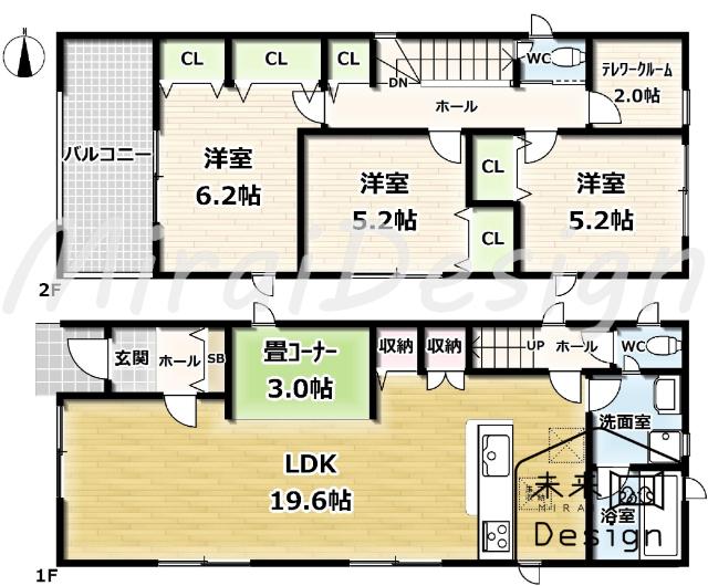 京田辺市薪天神堂　3号棟　新築戸建住宅 間取り図画像