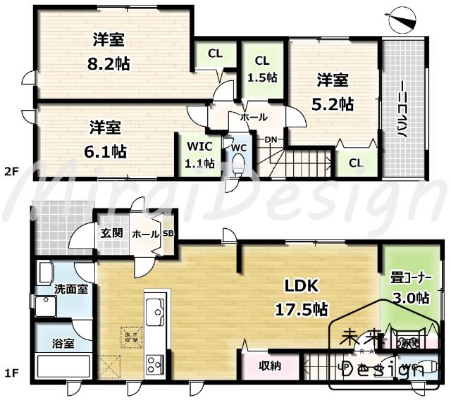 京田辺市薪天神堂　12号棟　新築戸建住宅 間取り図画像