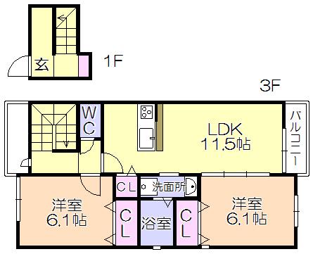 ｺｰｴｰｱﾋﾞﾀｼｵﾝ（305） 間取り図画像