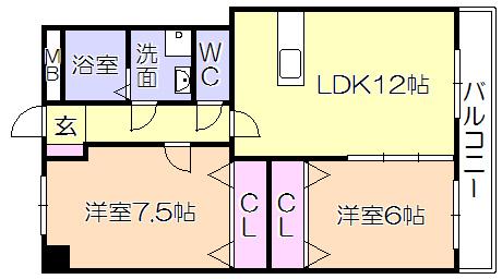 ﾌﾟﾛｽﾍﾟｰﾙS6（202） 間取り図画像