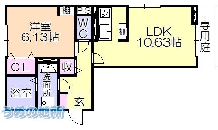 ｴｽﾎﾟﾜｰﾙ合川　B棟（103） 間取り図画像