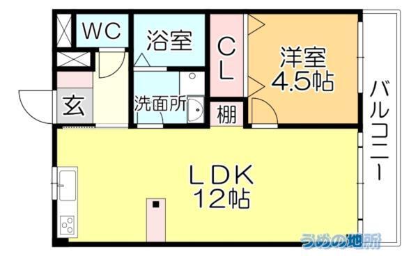 ｱｻﾞﾚｱﾊｲﾂ蒲池（306） 間取り図画像