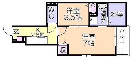 ﾍﾞﾙ ﾘｱﾝ ｾｶﾝﾄﾞB（104） 間取り図画像