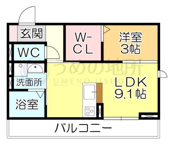 D-roomF.京町（302） 間取り図画像