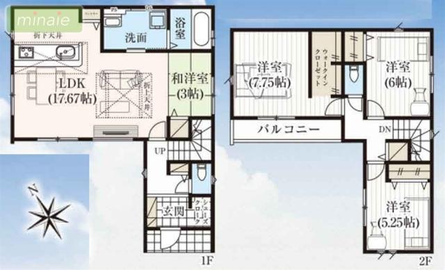 長期優良住宅　並列２台駐車可　前面道路６m　おゆみ野中央3　全 間取り図画像