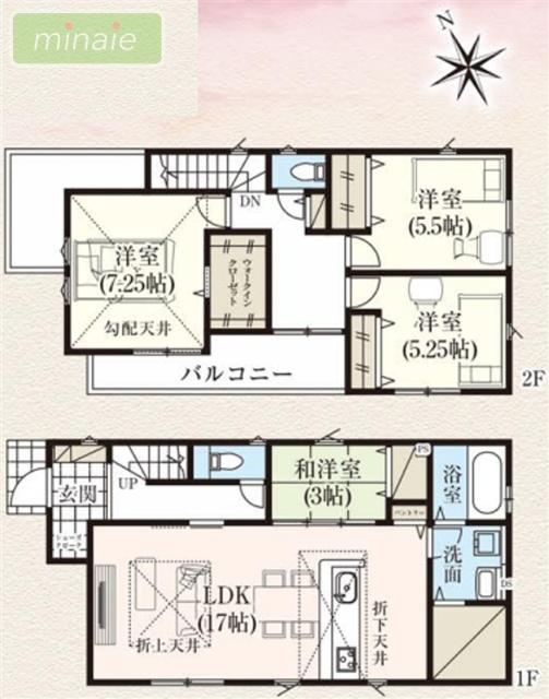 長期優良住宅　小学校6分　WIC  SIC  パントリー　並列2台駐車　 間取り図画像