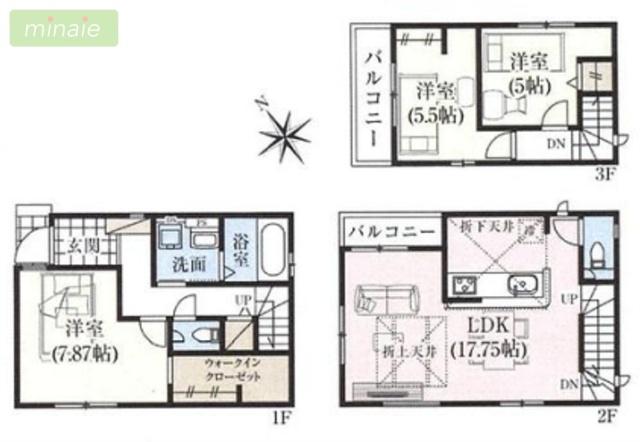 小学校8分　WIクローゼット付き　ZEH水準仕様　本行徳　9号棟 間取り図画像