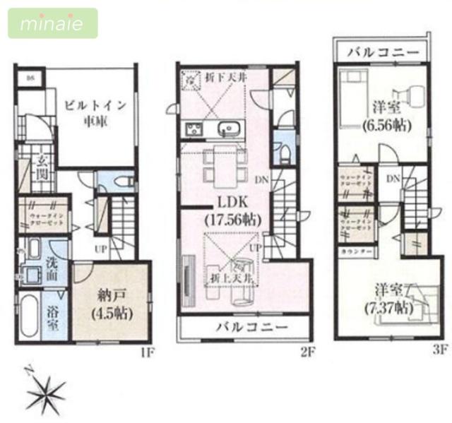 小学校8分　WIC×3　ZEH水準仕様　本行徳　6号棟 間取り図画像