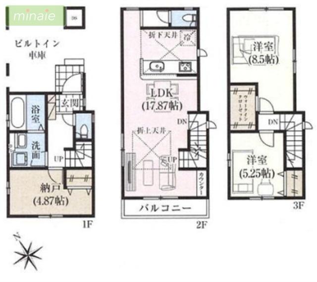 小学校8分　2面バルコニー　ZEH水準仕様　本行徳　5号棟 間取り図画像