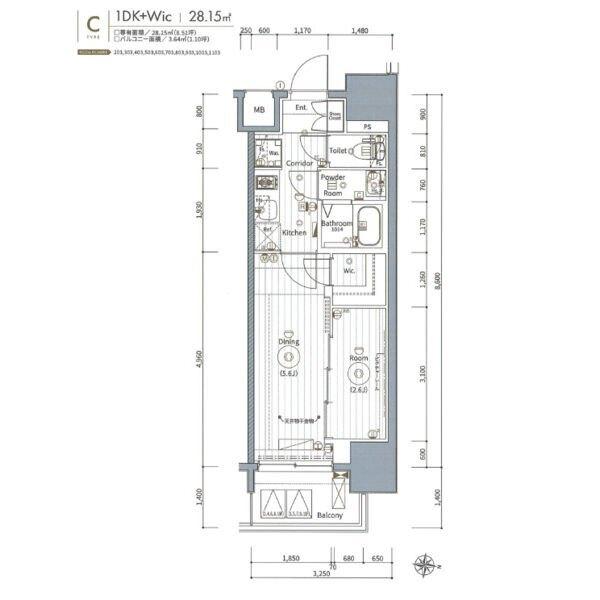 エステムコート名古屋新栄Ⅵ アートテラス（1103） 間取り図画像